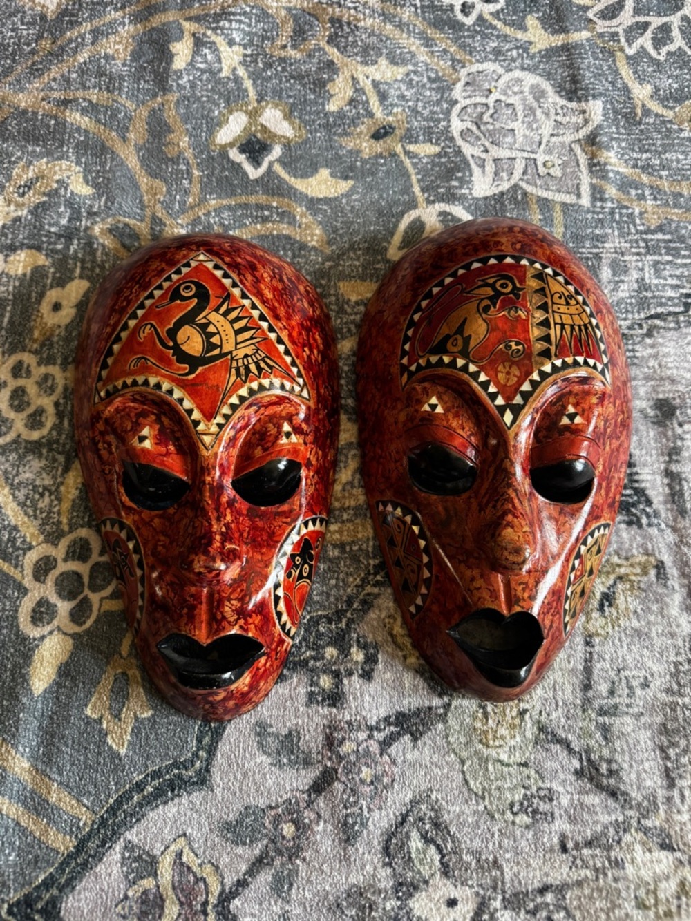 Handcrafted Red Decorative Tribal Masks - Pair